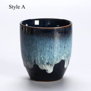 Tasse japonaise Menoko modèle A bleu et noir, vue de face