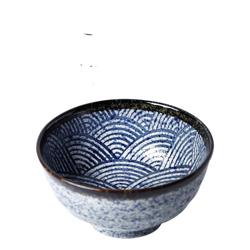 Bol à ramen Konkurīto à motif vague Seigaiha bleu, vue en plongée