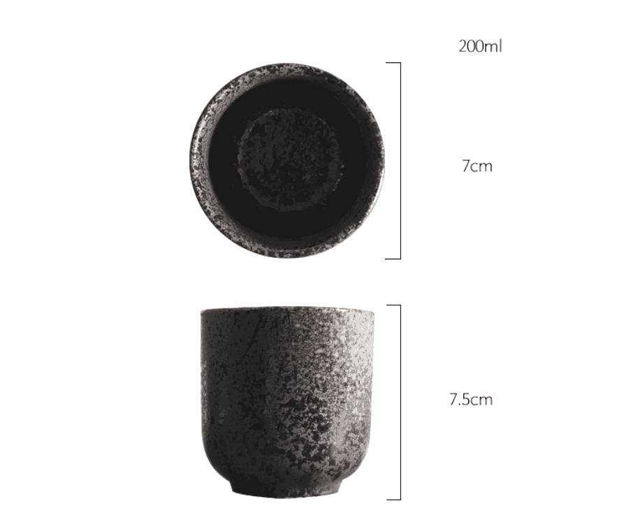 Tasse Ishikura noire avec schéma des dimensions