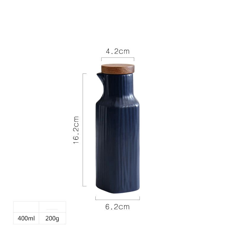 Bouteille en céramique Kanpaï bleue, avec schéma des dimensions