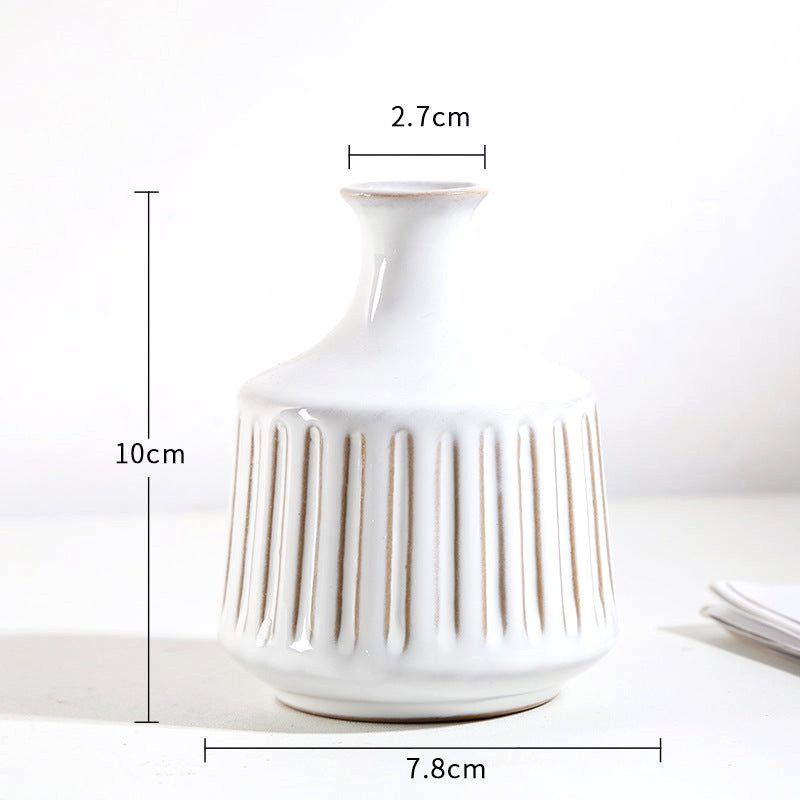Vase japonais Shizuka conique rayé blanc avec schéma des dimensions
