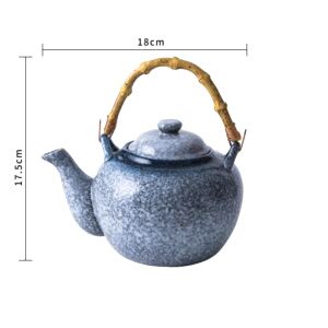 Théière japonaise Tamashiro bleue mouchetée avec schéma des dimensions