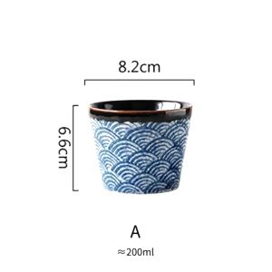 Tasse japonaise Saionji modèle A à motif de vagues bleues avec schéma des dimensions