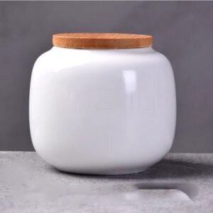 Boîte à thé Hattori blanche à couvercle en bois, vue de face