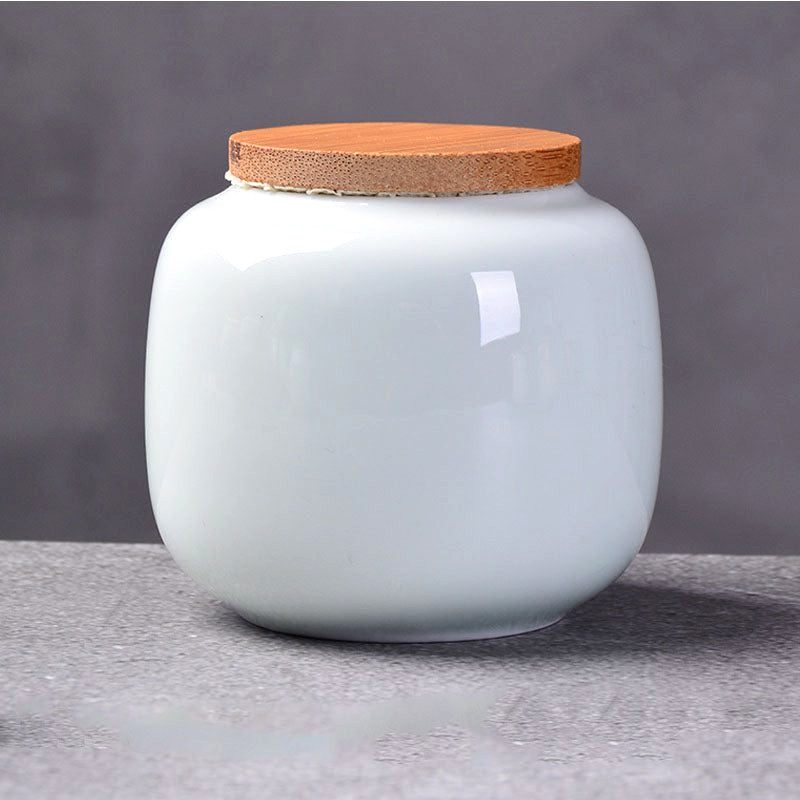 Boîte à thé Hattori cyan pâle à couvercle en bois, vue de face