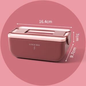 Bento portable à compartiments rose, un étage, vue de face avec schéma des dimensions