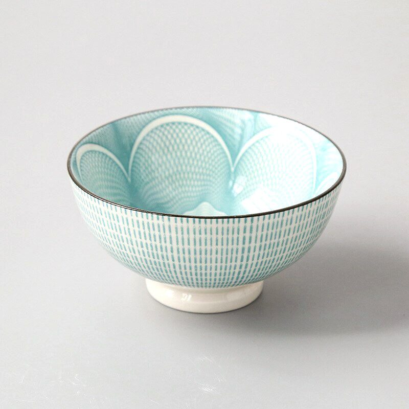 Bol matcha Seyama turquoise quadrillé à motif intérieur, de face