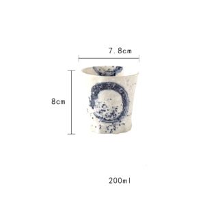 Tasse Tsukuda modèle un à cercle bleu, avec schéma des dimensions