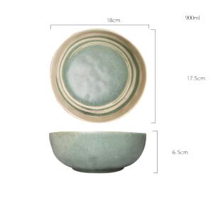 Bol Kugo vert malachite vu de dessus et de profil, avec schéma des dimensions