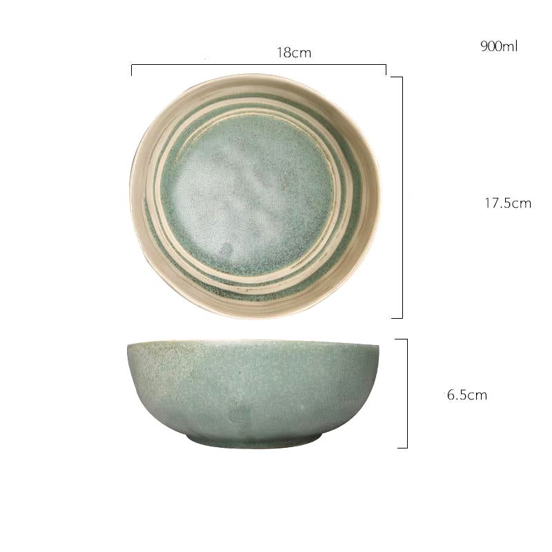 Bol Kugo vert malachite vu de dessus et de profil, avec schéma des dimensions