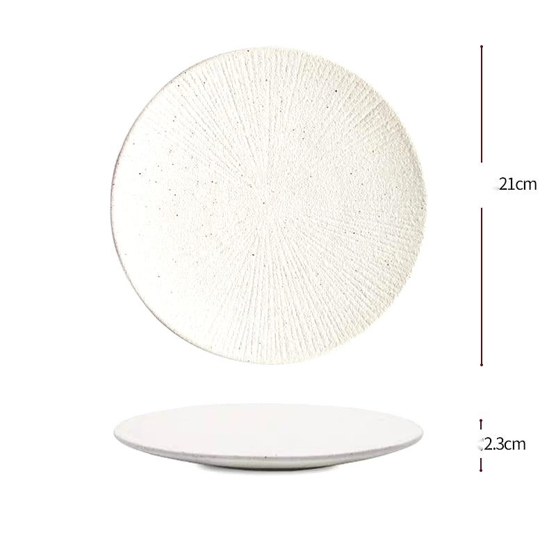 Petite assiette Shiro blanche à stries rayonnantes, avec schéma des dimensions