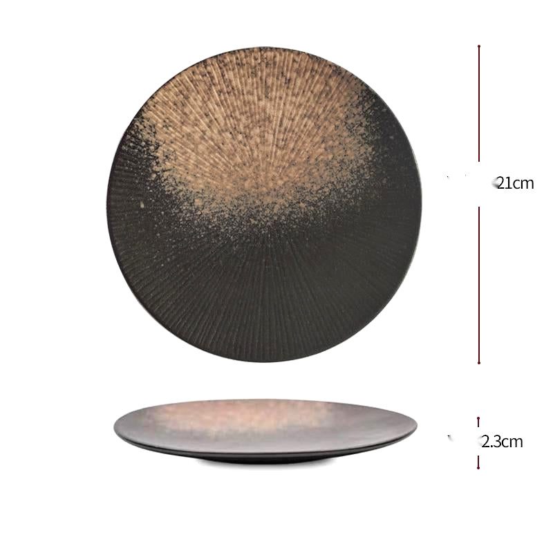 Petite assiette Shiro finition désert, brun et sable, avec schéma des dimensions