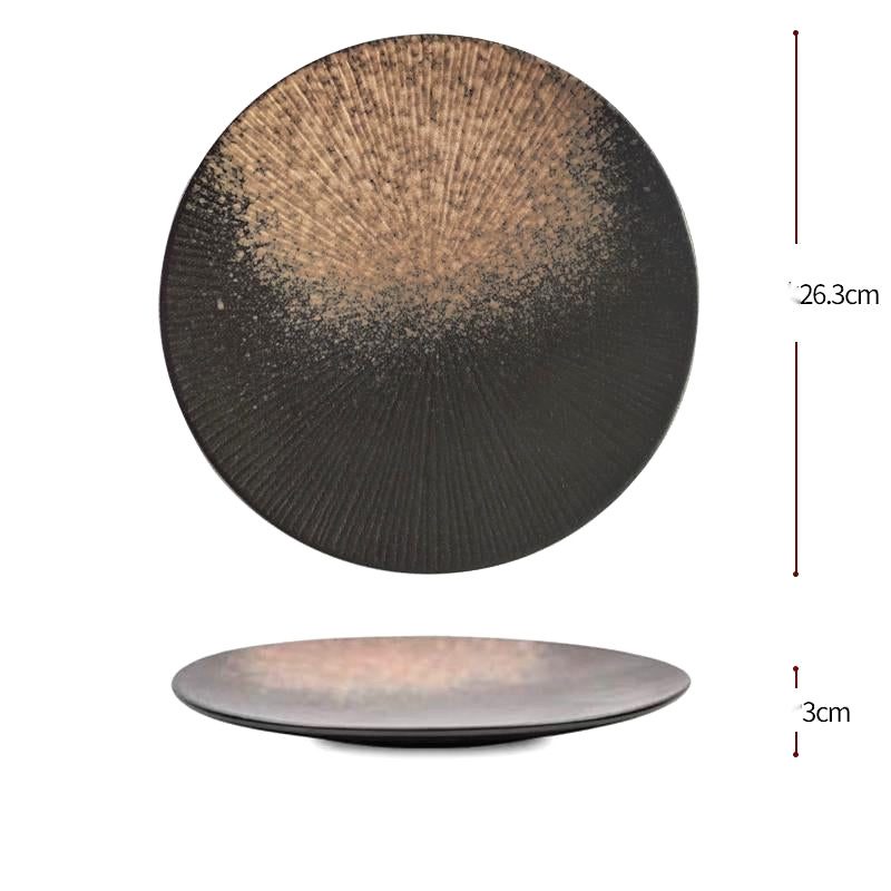 Grande assiette Shiro désert vue de dessus et de profil, avec schéma des dimensions