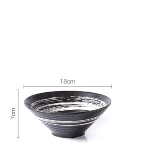 Bol à ramen Kiyonaga noir à spirale blanche, petit modèle, avec schéma des dimensions