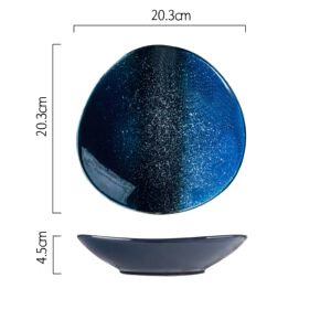 Assiette Taroemon bleu foncé, petit modèle, avec schéma des dimensions