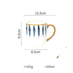 Tasse à thé Umi modèle vertical bleu et blanc avec schéma des dimensions