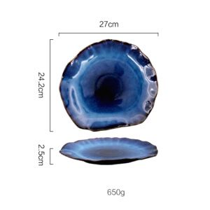 Assiette japonaise Hoshizora bleue irrégulière de taille moyenne avec schéma des dimensions