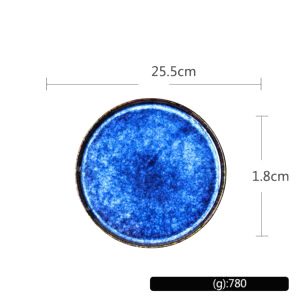 Grande assiette japonaise Aozora bleue vue de dessus avec schéma des dimensions