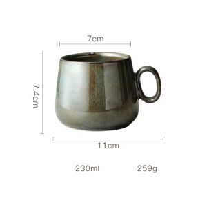 Tasse Tsubame vert gris à anse ronde avec schéma des dimensions