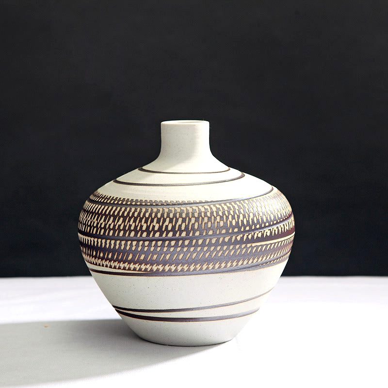 Vase en grès Kaze beige et marron sphérique à col court