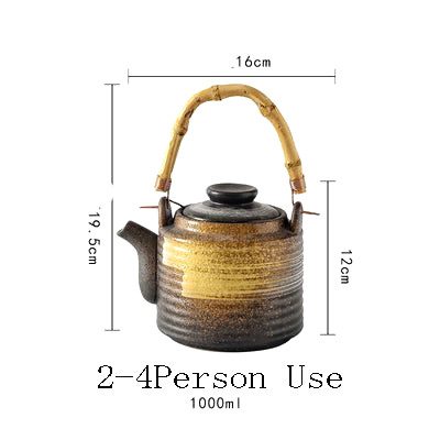 Théière japonaise Tīpotto ocre à anse haute avec schéma des dimensions