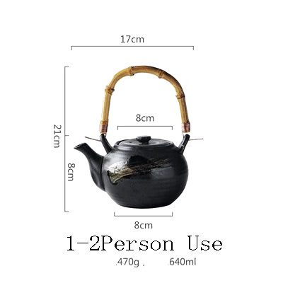 Petite théière japonaise Tīpotto noire à touche dorée avec schéma des dimensions
