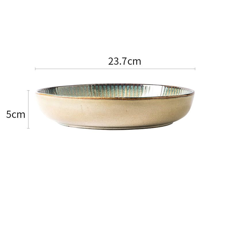 Plat creux Edano beige vu de profil, avec schéma des dimensions
