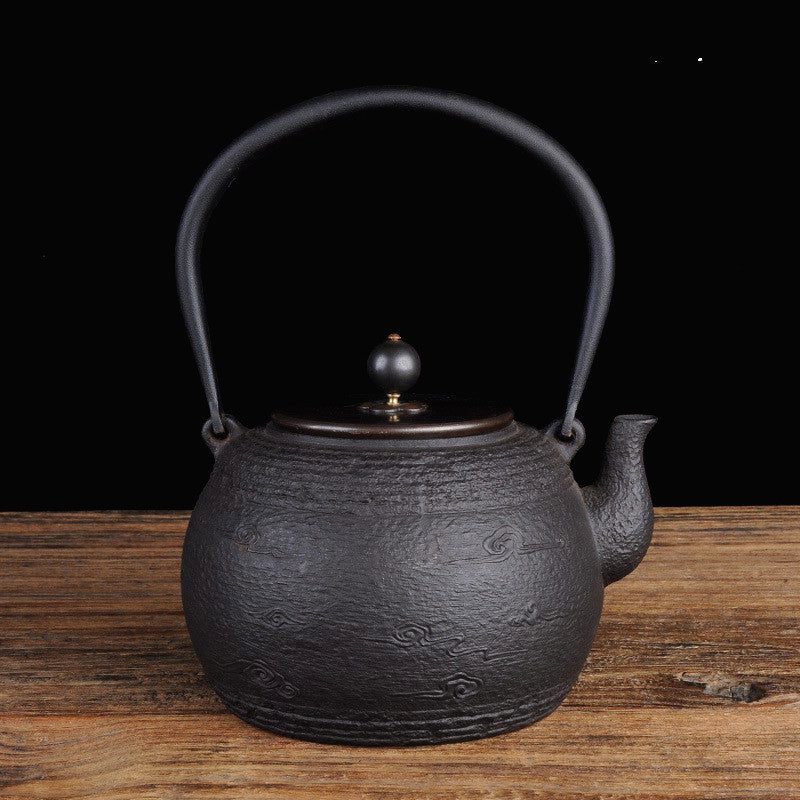Théière en fonte Daimyo noire à rainures, troisième modèle