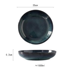 Grande assiette creuse Middonaitoburū bleu nuit, vues de dessus et de profil avec schéma des dimensions