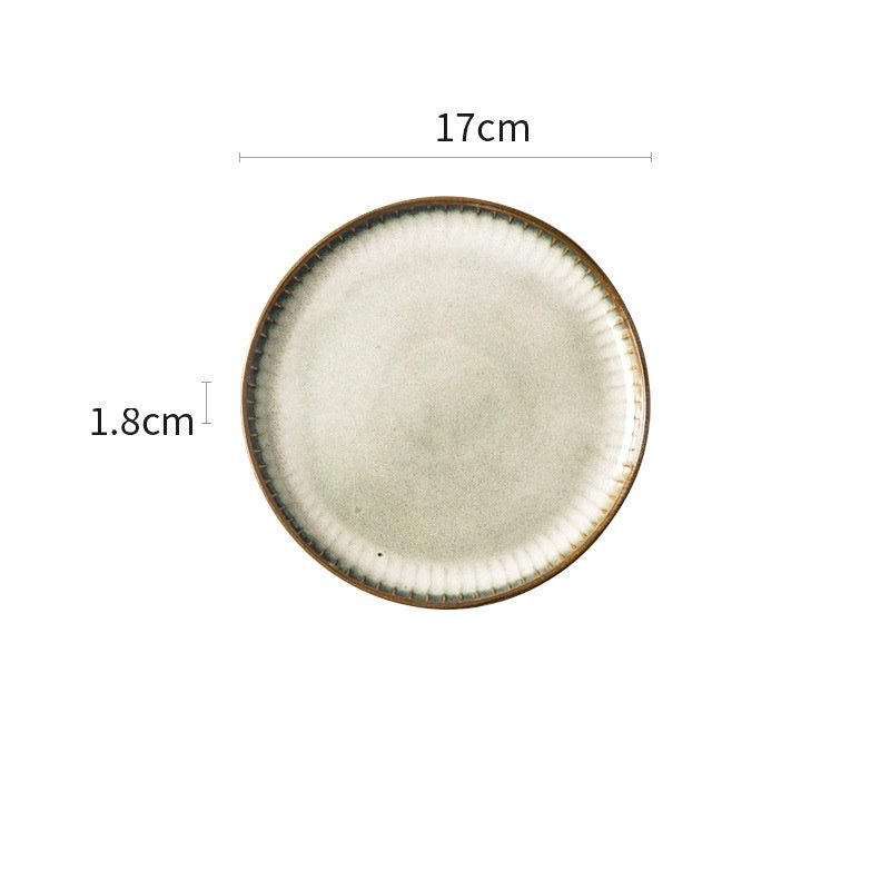 Petite assiette Edano beige vue de dessus, avec schéma des dimensions