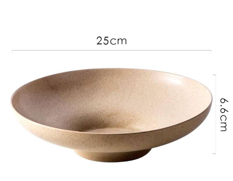 Assiette creuse Seiran sable de profil, avec schéma des dimensions