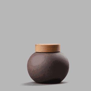Pot à thé Sunada modèle rond en céramique brune, de profil