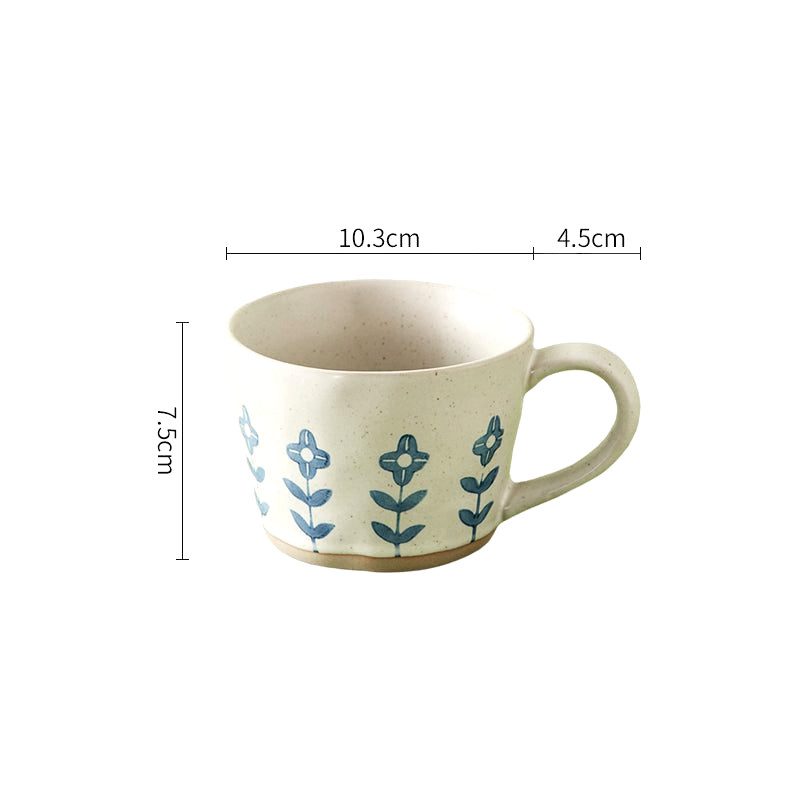 Tasse Mieko à motif de fleurs bleues avec schéma des dimensions