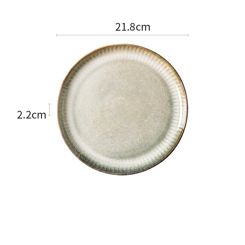Grande assiette Edano beige à bord brun, avec schéma des dimensions