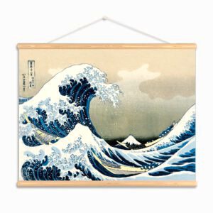 Poster japonais La Grande Vague de Kanagawa avec porte-affiche en bois