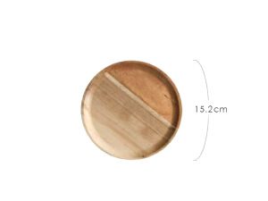 Petit plateau rond Giichi en acacia, avec schéma des dimensions