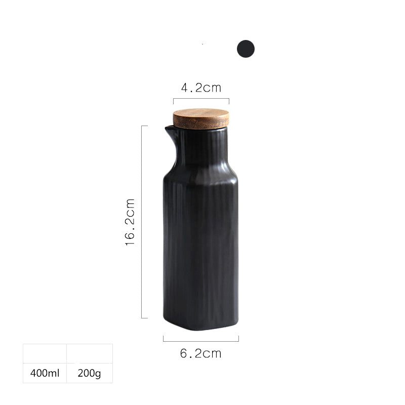 Bouteille en céramique Kanpaï noire, avec schéma des dimensions