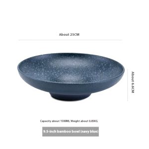 Assiette creuse Seiran bleu foncé mouchetée de profil, avec schéma des dimensions