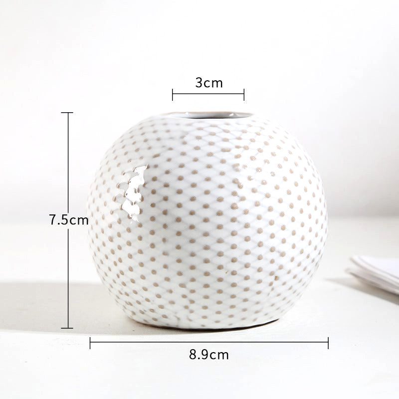 Vase japonais Shizuka sphérique maillé blanc avec schéma des dimensions