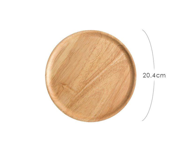 Plateau rond Giichi moyen en hévéa, avec schéma des dimensions