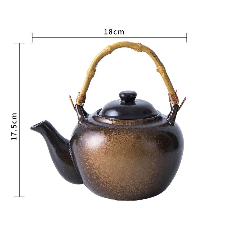 Théière japonaise Tamashiro brune avec schéma des dimensions