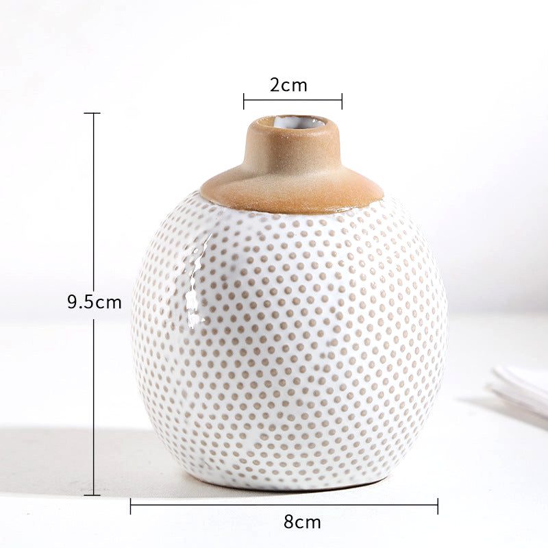 Vase japonais Shizuka sphérique perlé à col sable avec schéma des dimensions