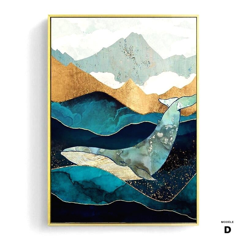 Affiche Clair de lune sur la mer modèle D, baleine sous des montagnes