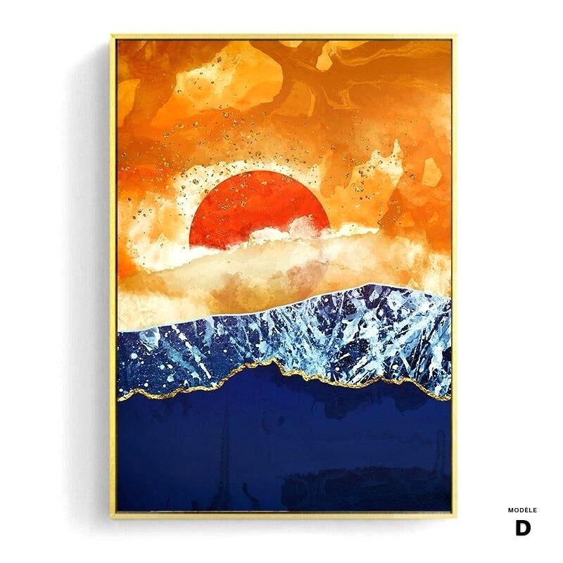 Affiche Mer de feu modèle D, soleil rouge au-dessus d'une vague bleue