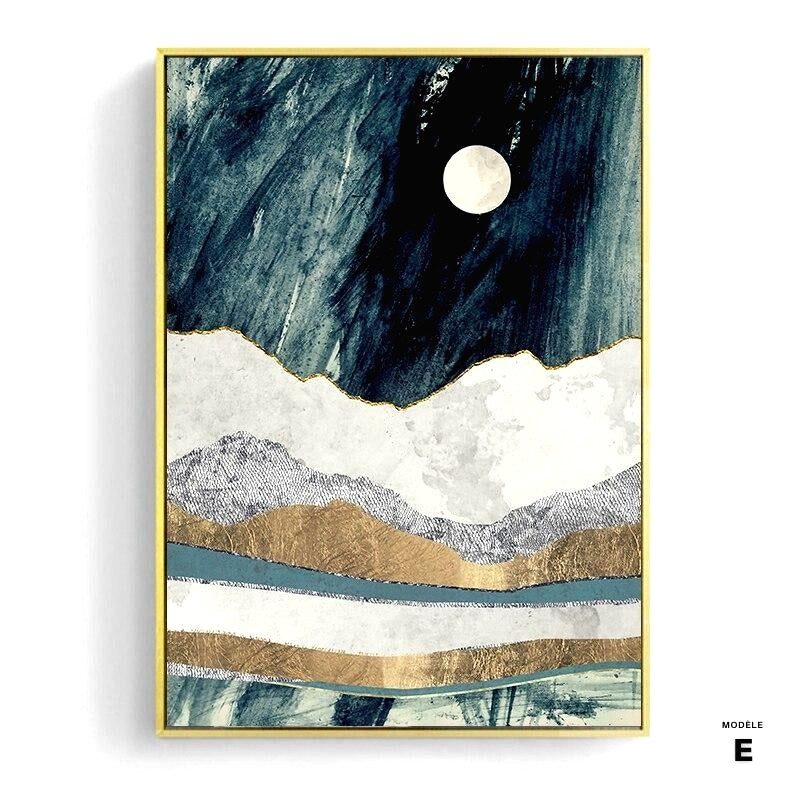 Affiche Profondeurs de la mer modèle E, lune blanche et bandes dorées
