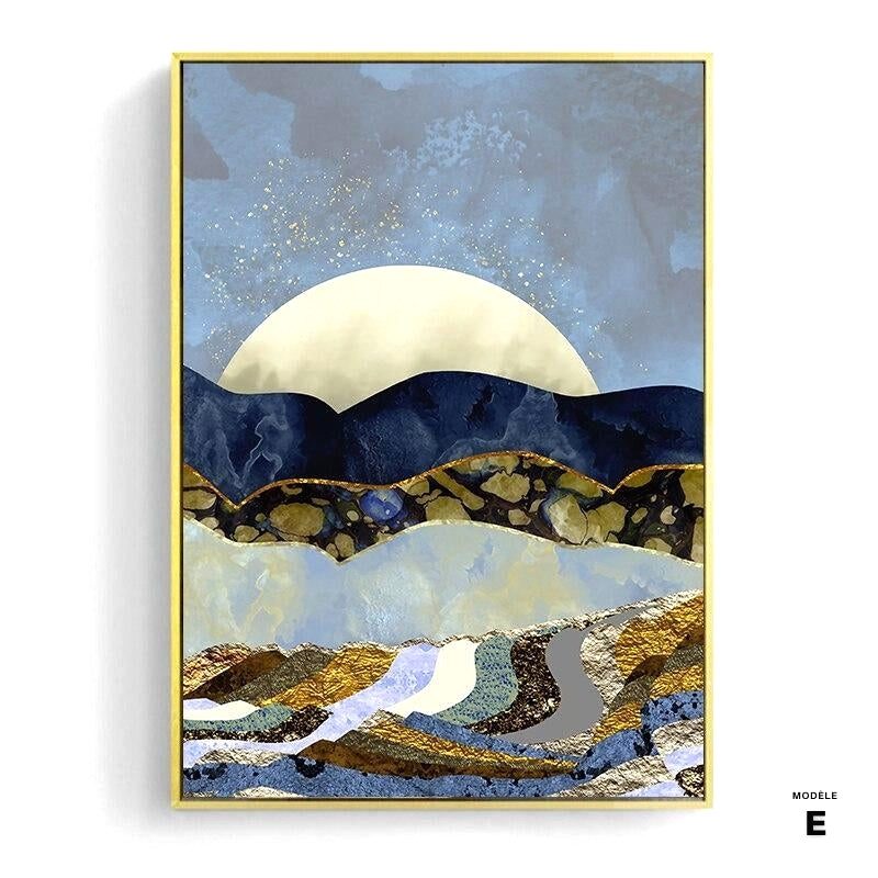 Affiche Clair de lune sur la mer modèle E, grande lune et collines dorées