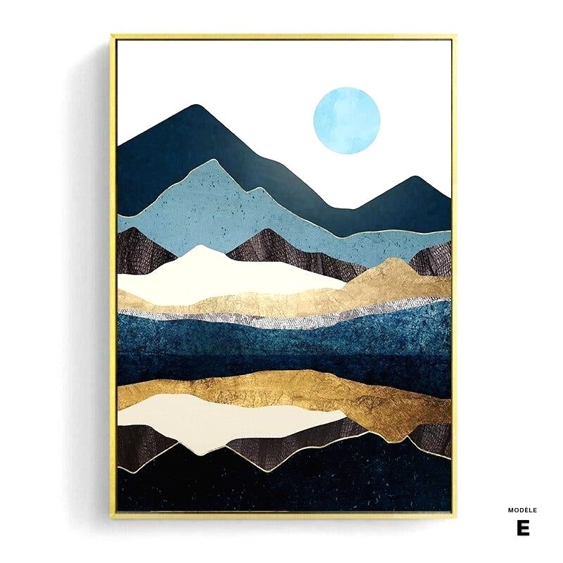 Affiche Soleil et lune modèle E, lune bleue et reflets dorés