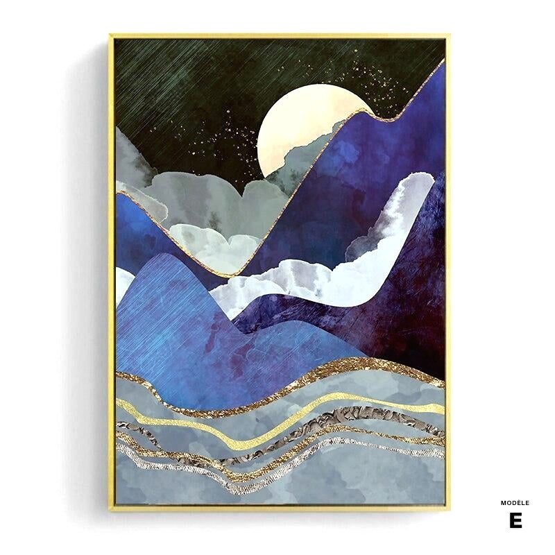 Affiche Mer de feu modèle E, lune et montagnes violettes