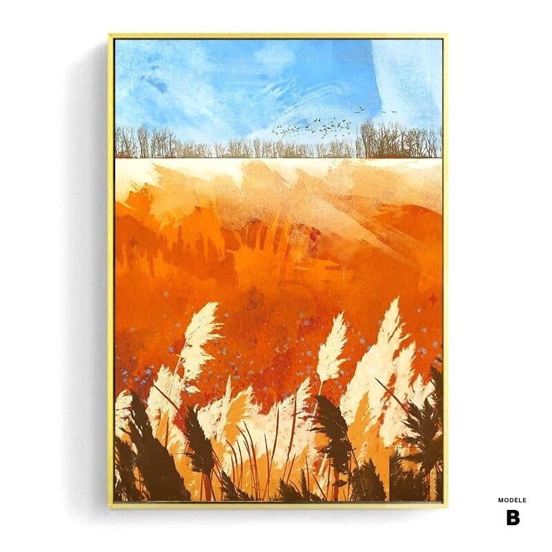 Affiche Mer de feu modèle B, herbes orange sous un ciel bleu