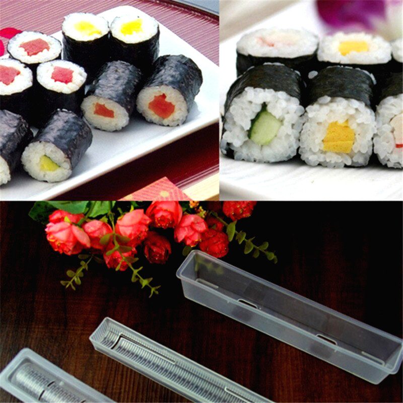 Makis roulés et moule à maki transparent, montage de photos